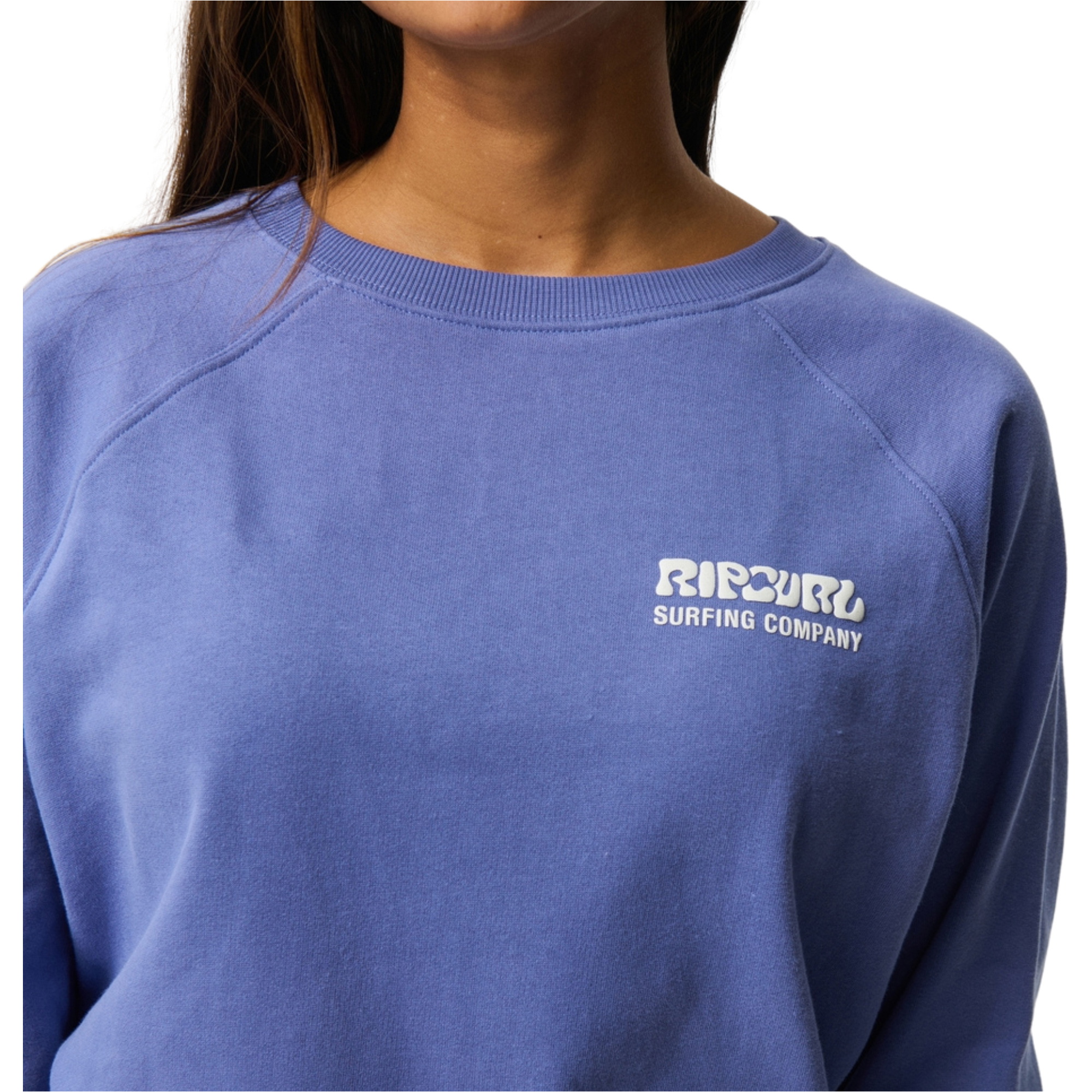 2026 Rip Curl Womens Surf Puff Raglan Relaxed Crew Sweatshirt 0EWWFL - Mid Blue